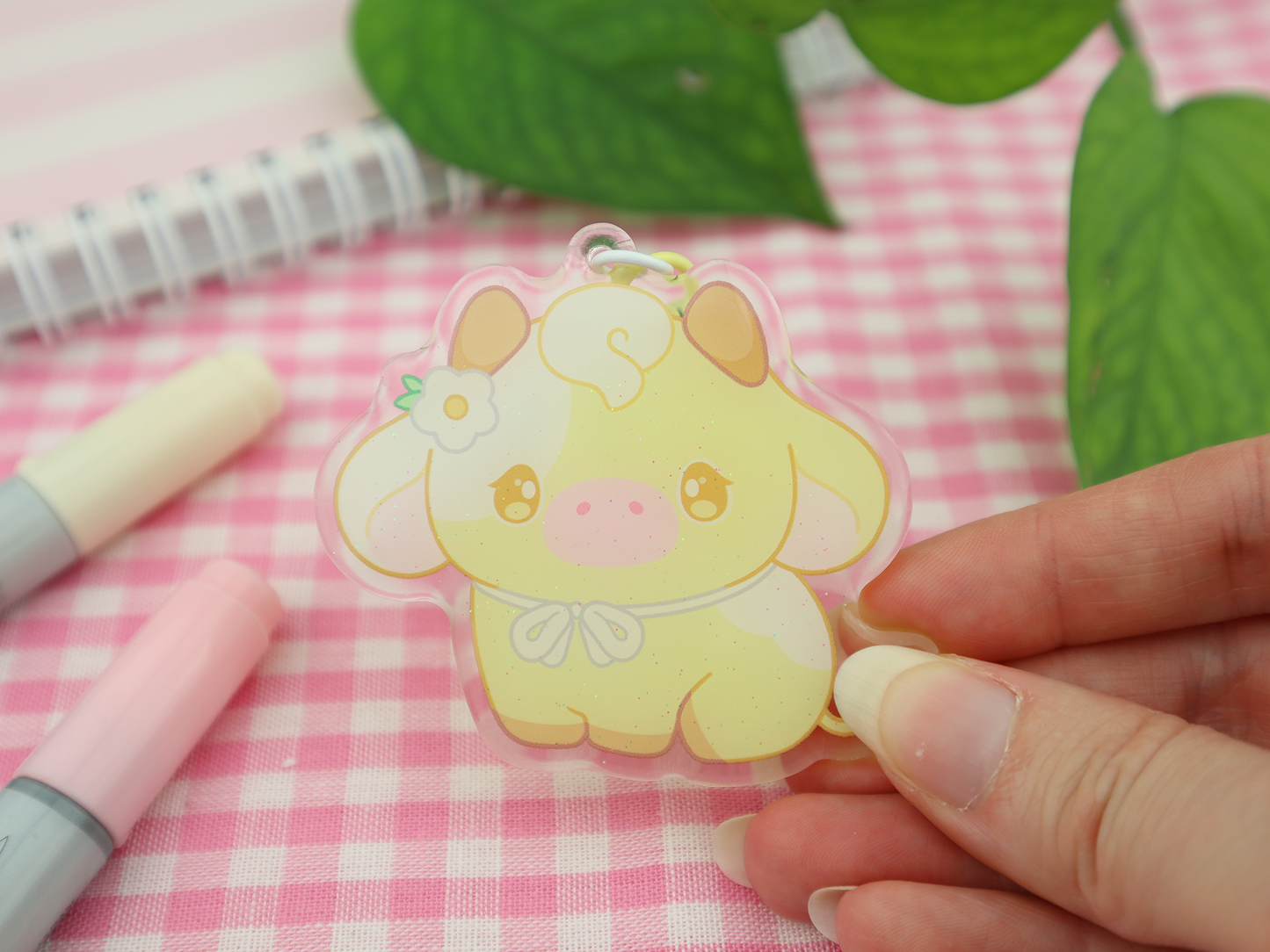 Kawaii cow glitter keychains series 2