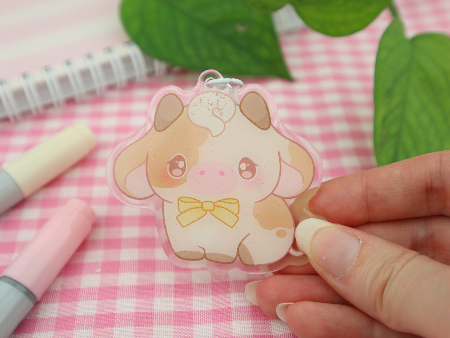 Kawaii cow glitter keychains series 2