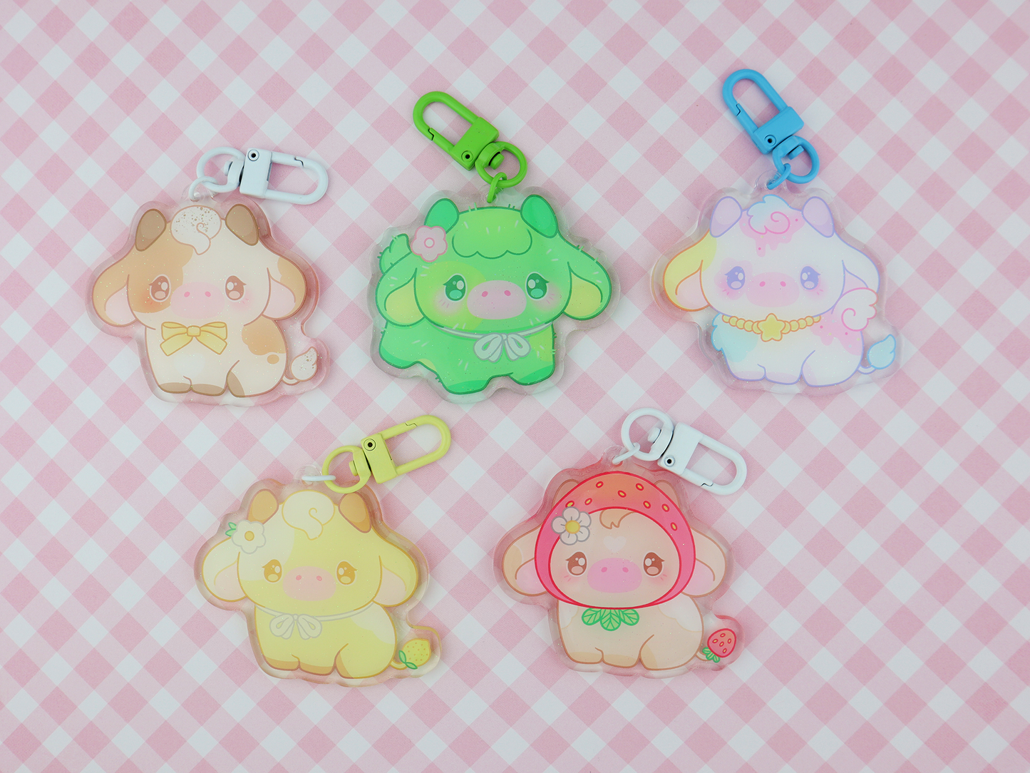 Kawaii cow glitter keychains series 2